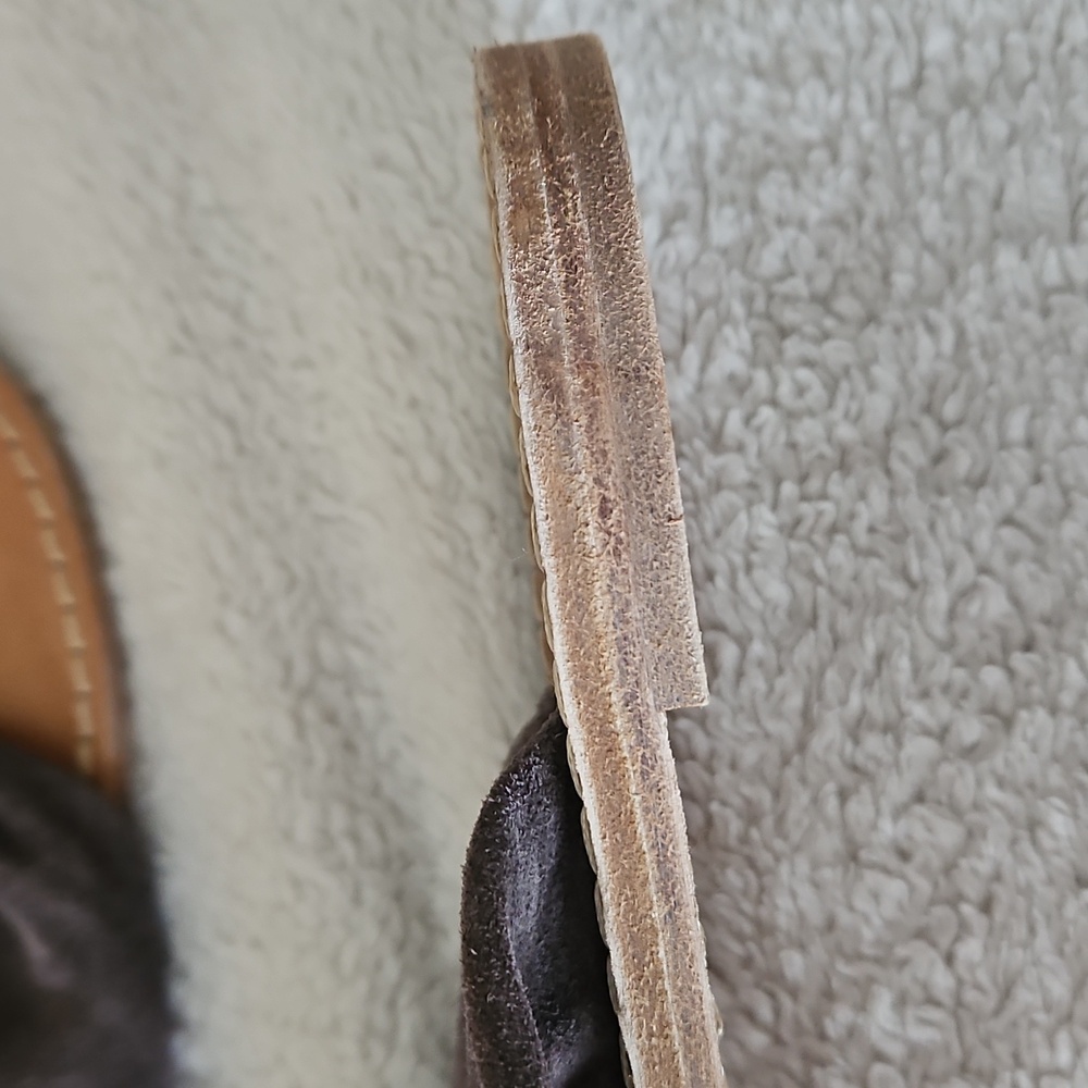 UNSUBSCRIBED Luxury Italian Suede Thong Sandals Stacked Leather Sole Brown Sz 11 - Picture 6 of 9